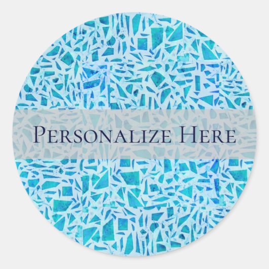 Blau Türkis Mosaikglas Tile Moderne Chic Gefallen Runder Aufkleber (Vorderseite)