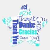 Blau / Türkis Multilingual Danke Word Cloud Stern-Aufkleber (Vorderseite)