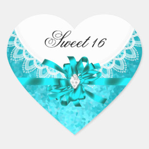Blau Türkis Sweet Sixteen Sweet 16 Weiß Spitze Herz-Aufkleber