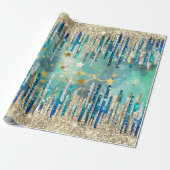 Blau, Türkis und Gold Geschenkpapier (Ungerollt)