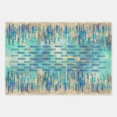 Blau, Türkis und Gold Geschenkpapier Set (Vorderseite)
