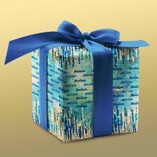 Blau, Türkis und Gold Geschenkpapier Set