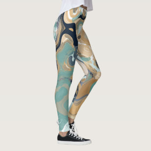 Blau, Türkis und goldverwirbelter Marmor Leggings