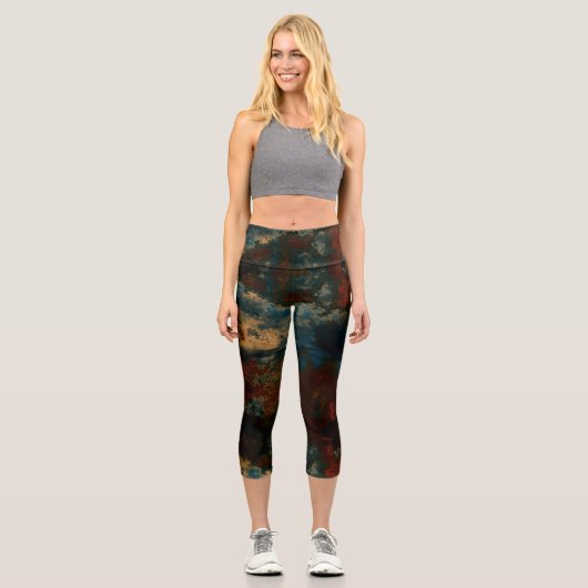Blau, Türkis und Marmor Abstrakt Capri Leggings (Vorderseite)