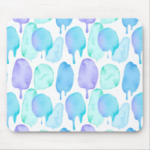 Blau Türkis Wasserfarbe Tropfen Muster Mousepad