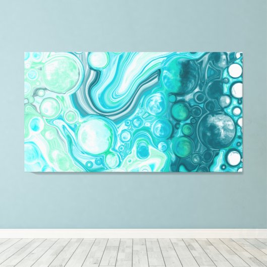 Blau, türkisfarbene Meereswellen und Blasen Leinwanddruck (Insitu (Holzboden))