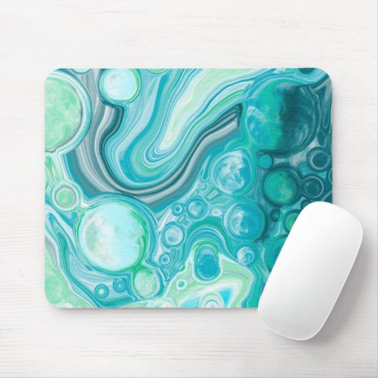 Blau, türkisfarbene Meereswellen und Blasen Mousepad (Mit Mouse)