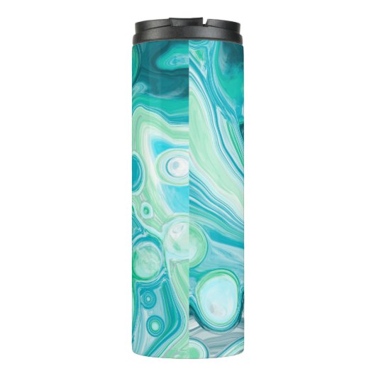 Blau, türkisfarbene Meereswellen und Blasen Thermosbecher (Rückseite)