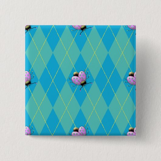 Blau-u. Aqua-Rauten-Marienkäfer Button (Vorderseite)