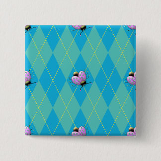 Blau-u. Aqua-Rauten-Marienkäfer Button
