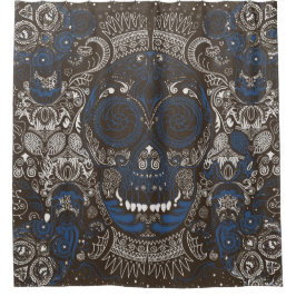 Blau u. Brown-Zuckerschädel-Linie Kunst Duschvorhang