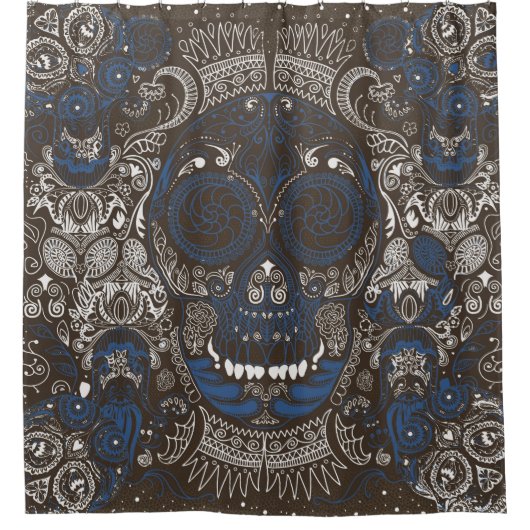 Blau u. Brown-Zuckerschädel-Linie Kunst Duschvorhang (Vorderseite)