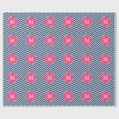 Blau u. Fuschia Zickzack-Muster-Monogramm Geschenkpapier (Flach)