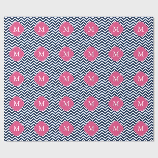Blau u. Fuschia Zickzack-Muster-Monogramm Geschenkpapier (Flach)