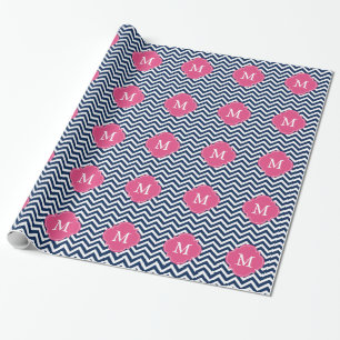 Blau u. Fuschia Zickzack-Muster-Monogramm Geschenkpapier