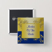 Blau-u. Goldblühende Rebe-Monogramm-Hochzeit Button (Vorne & Hinten)
