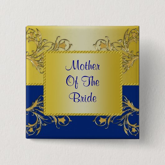 Blau-u. Goldblühende Rebe-Monogramm-Hochzeit Button (Vorderseite)