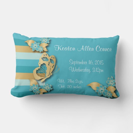 Blau-u. Goldstreifen mit Schmetterlingen für Baby Lendenkissen (Vorderseite)