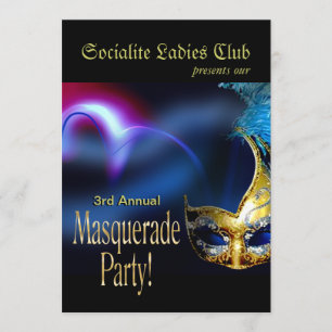 Blau-u. Goldvenezianisches Maskerade-Kostüm-Party Einladung