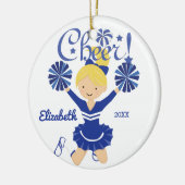 Blau-u. Weiß-Beifall-blonde Cheerleader-Verzierung Keramikornament (Links)