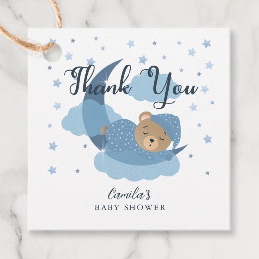 Blau über dem Mond Schlafbär Danke Geschenkanhänger (Vorderseite)