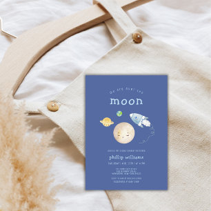 Blau Über Den Mond Raumschiff Rakete Baby Shower Einladung