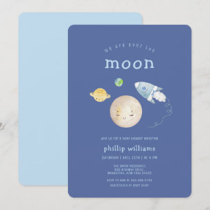 Blau Über Den Mond Raumschiff Rakete Baby Shower Einladung