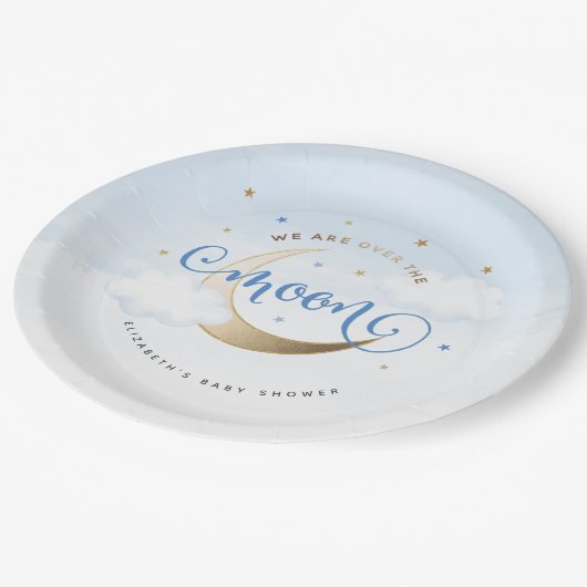 Blau über den Tellern des Mondpapiers Pappteller (Schrägansicht)