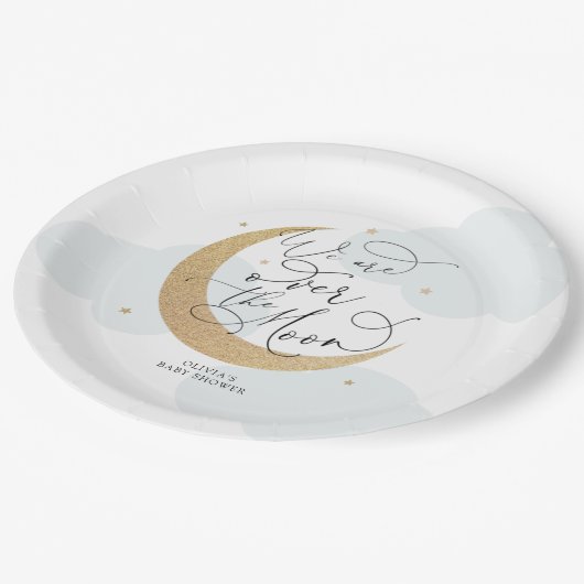 Blau über der Mond Babydusche Pappteller (Schrägansicht)