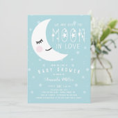 Blau über der Moon Boy Baby Dusche Einladung (Stehend Vorderseite)
