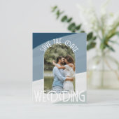 BLAU | Über einen Haushalt? Foto Save the Date 2 w Postkarte (Stehend Vorderseite)