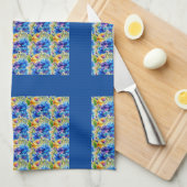 Blau überprüft, farbenfrohe Mischung von Wildblume Geschirrtuch (Viertel Falte)