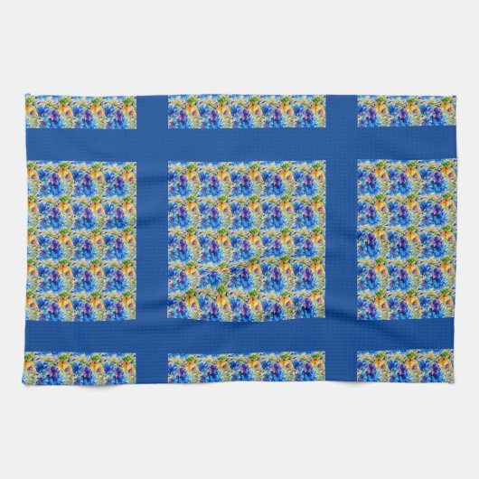 Blau überprüft, farbenfrohe Mischung von Wildblume Geschirrtuch (Horizontal)