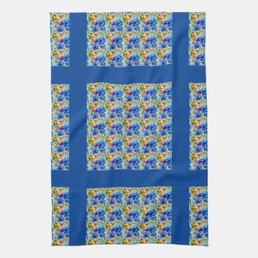 Blau überprüft, farbenfrohe Mischung von Wildblume Geschirrtuch (Vertikal)