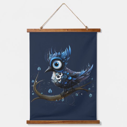 Blau-und Abstrakt-Blau-Jay Links Wandteppich Mit Holzrahmen (Vorderseite)