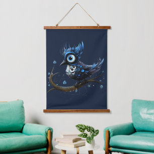 Blau-und Abstrakt-Blau-Jay Links Wandteppich Mit Holzrahmen