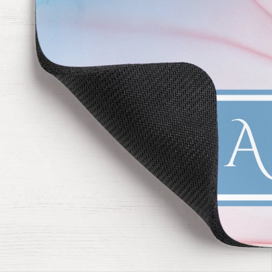 Blau und Abstrakte Tinte waschen mit Monogramm Mousepad (Ecke)