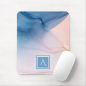 Blau und Abstrakte Tinte waschen mit Monogramm Mousepad (Mit Mouse)