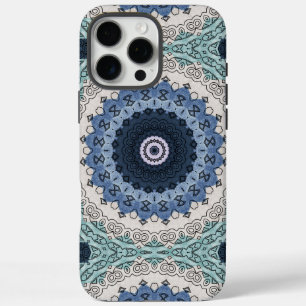 Blau und Aquamarin Mandala mit geometrischer Symme iPhone 16 Pro Max Hülle