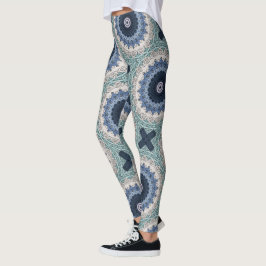 Blau und Aquamarin Mandala mit geometrischer Symme Leggings