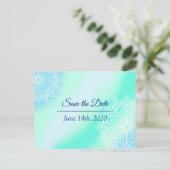 Blau und Aquamarin Mandala Wedding Save the Date Postkarte (Stehend Vorderseite)