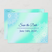 Blau und Aquamarin Mandala Wedding Save the Date Postkarte (Vorne/Hinten)