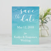 Blau und Aquamarin Ombre Wasserfarbe Save the Date (Stehend Vorderseite)