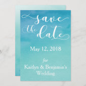 Blau und Aquamarin Ombre Wasserfarbe Save the Date (Vorne/Hinten)
