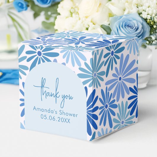 Blau und Aquamarin Retro Floral Groovy Baby Square Geschenkschachtel