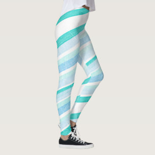 Blau und Aquamarin Streifen Abstrakt Leggings