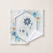 Blau und Aquamarine Blumengrafik, "Leben beleben" Badhandtuch Set (Waschlappen)