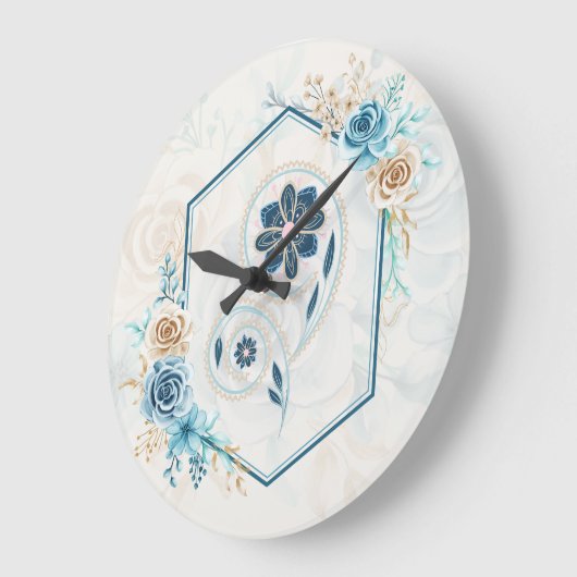 Blau und Aquamarine Blumengrafik, "Leben beleben" Große Wanduhr (Winkel)
