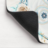 Blau und Aquamarine Blumengrafik, "Leben beleben" Mousepad (Ecke)