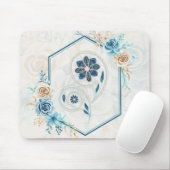 Blau und Aquamarine Blumengrafik, "Leben beleben" Mousepad (Mit Mouse)